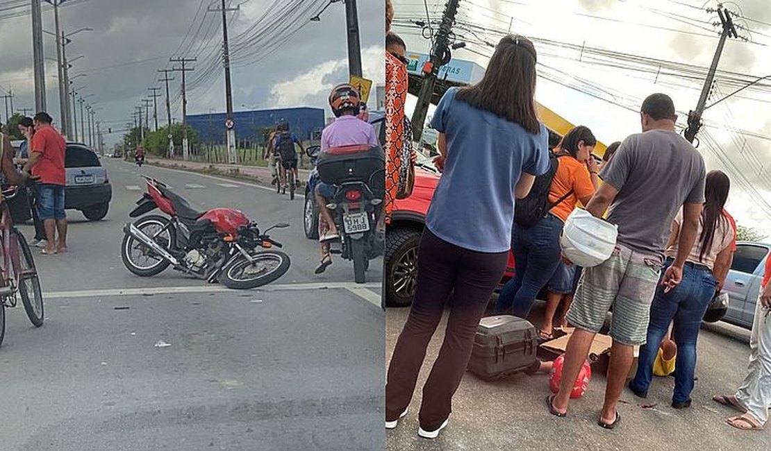 Batida entre carro e motocicleta deixa condutora ferida em Maceió
