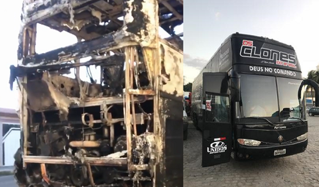 Incêndio aparentemente criminoso destrói dois ônibus da banda Os Clones do Brasil