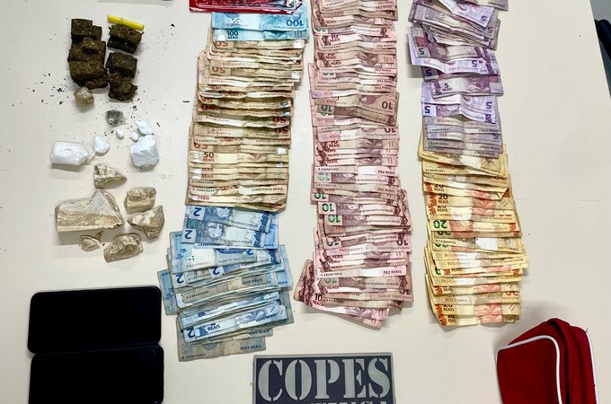 Suspeito de tráfico é preso ao ser flagrado com crack, cocaína, munições de mais de R$ 2,5 mil, no Sertão