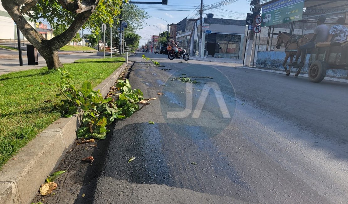 Caminhão derrama óleo e deixa motoristas em alerta no bairro Baixão, em Arapiraca