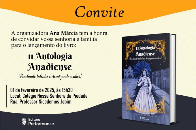 II Antologia Anadiense será lançada neste sábado, 01\02 às 15h30min em Anadia! Será uma grande festa da literatura alagoana! Organização de Ana Márcia e lançamento da Editora Performance!