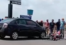 Colisão entre carro e moto deixa casal ferido no trevo da AL-110, em Coité do Nóia