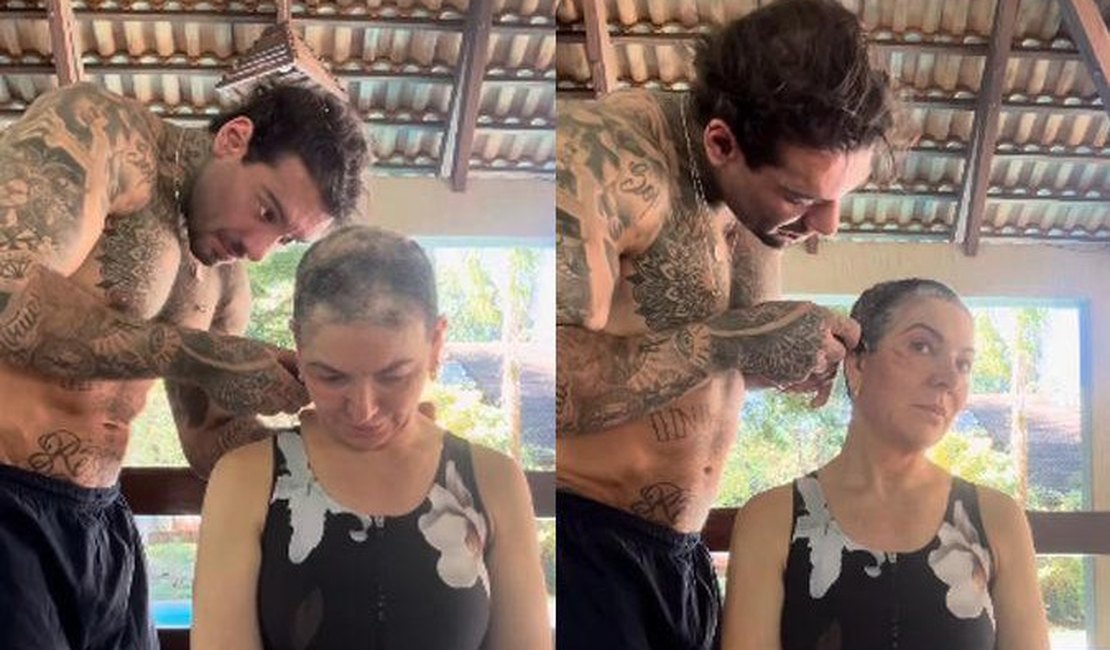 Cantor Lucas Lucco ajuda mãe a raspar a cabeça após retorno da alopecia
