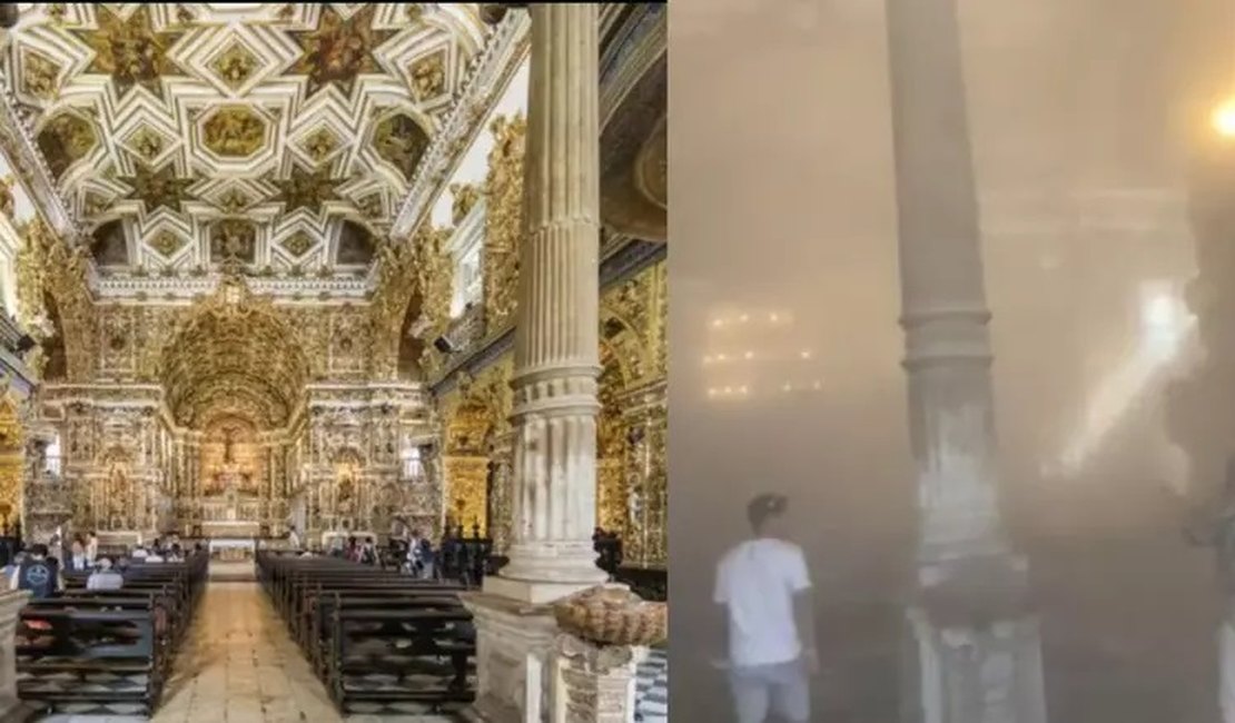 Teto de histórica 'igreja de ouro' desaba e mata uma pessoa em Salvador