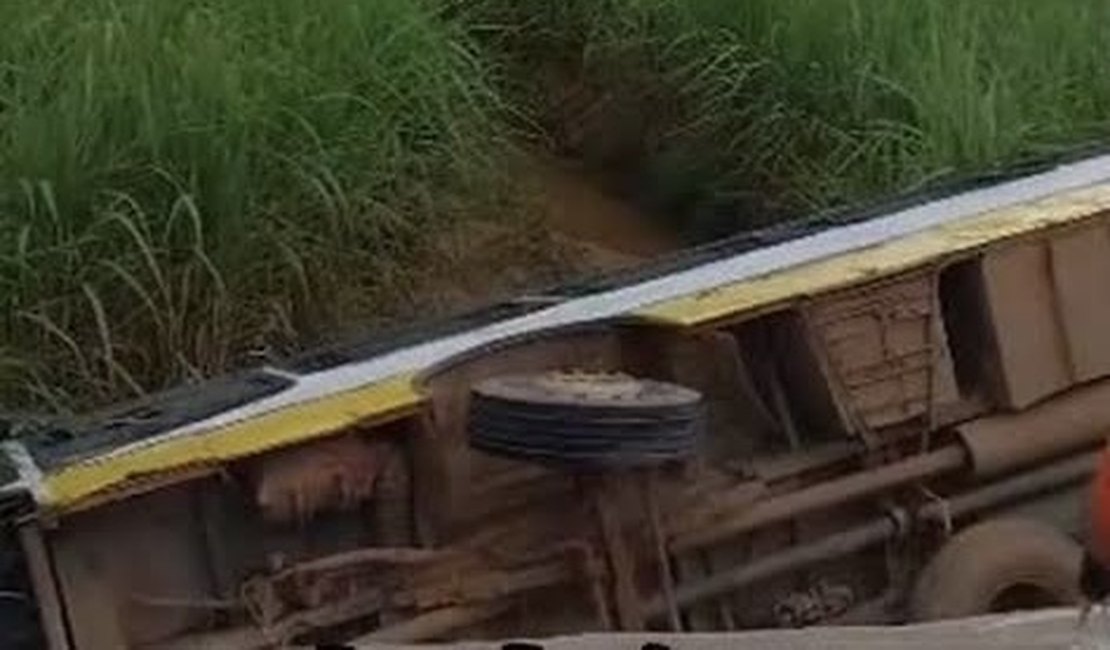 Motorista fica ferido após ônibus com trabalhadores rurais cair em ribanceira no interior de Alagoas