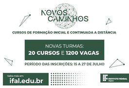 IFAL oferece 1200 vagas em 20 cursos a distância para quem tem só o ensino fundamental