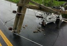 Colisão em poste causa curto-circuito e atinge vegetação na AL-110, em Arapiraca